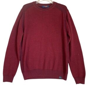 Trussardi Jeans Men Sweater Knit Pullover L Burgundy Crewneck Merino Wool